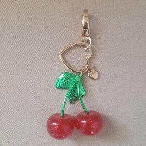 Gold-Tone Cherry Keychain Bag Charm - Green & Red